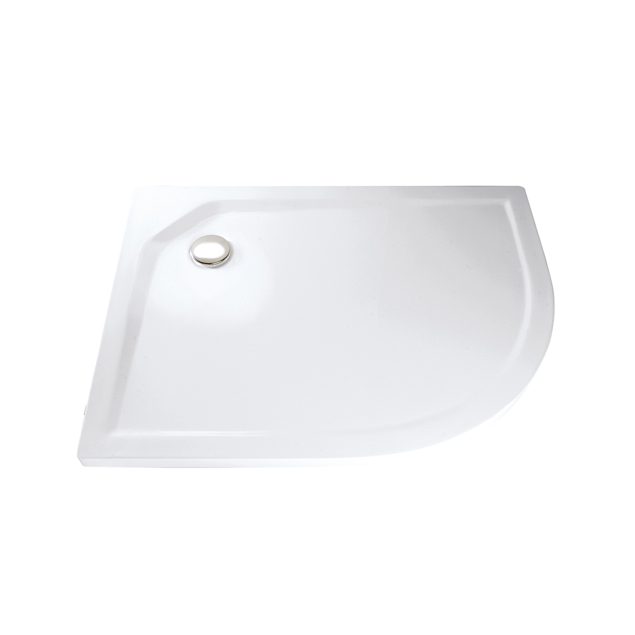 Acryl Duschwanne superflach mit Punktablauf, Viertelkreis asymmetrisch Radius 550